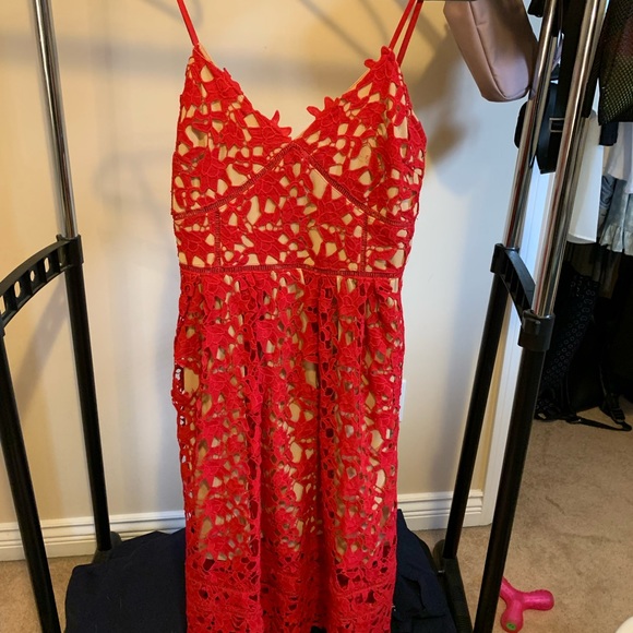 Red Lace Midi Dress - Picture 5 of 5